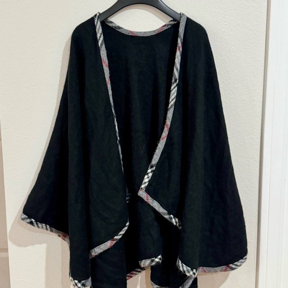 Black Open Front Cape with Silver Trim Detail